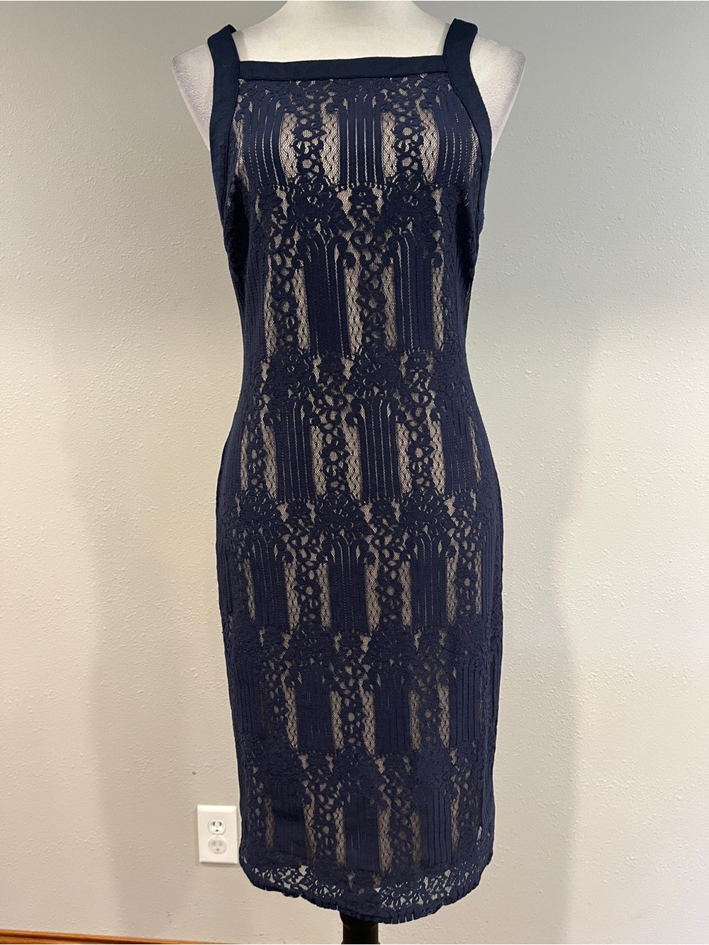 Formal Sleeveless Navy Lace Sheath Dress size large